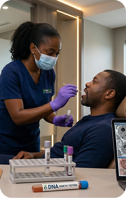 Nurse performing oral diagnostic swab test on patient